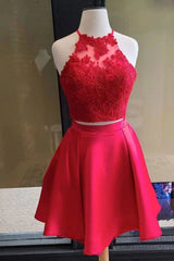 A Line Halter Lace Top beading Homecoming Dress