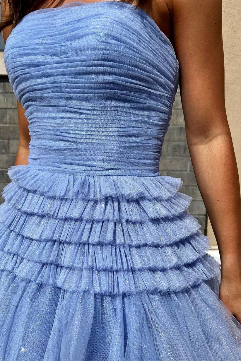 A Line Strapless Fuchsia Long Prom Dress with Ruffles