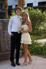 Chic Yellow Matching Homecoming Dress with Floral Details