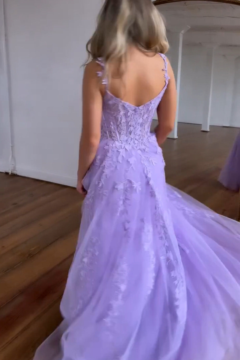 Cute A-Line Spaghetti Straps Long Tulle Prom Party Dress With Appliques