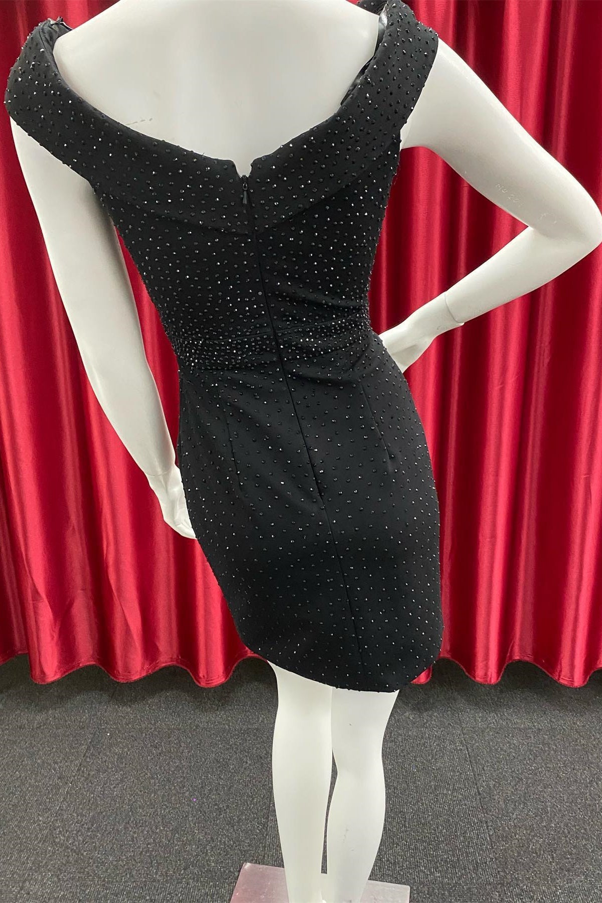 Cute Cap Sleeves Black Short Homecoming Dress with Rhinestones