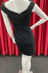 Cute Cap Sleeves Black Short Homecoming Dress with Rhinestones