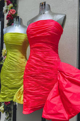 Pleated Strapless Yellow Mini Homecoming Dress