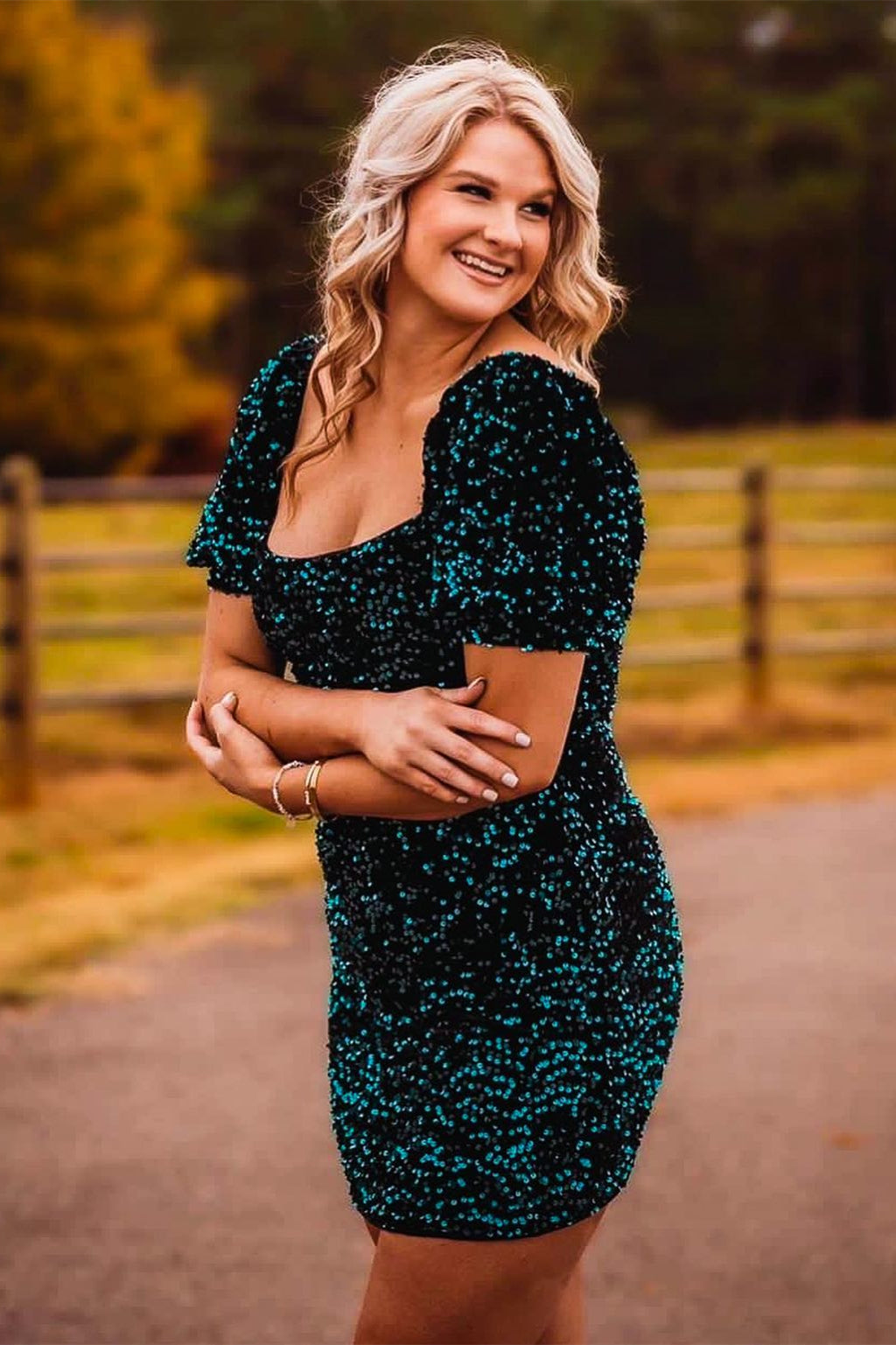 Blue Square Neck Sequins Tight Homecoming Dress