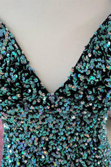 Green V-Neck Sequins Lace-Up Tight Homecoming Dress