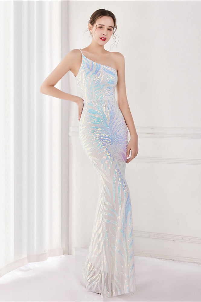 One Shoulder Sequin Mermaid Long Evening Dress