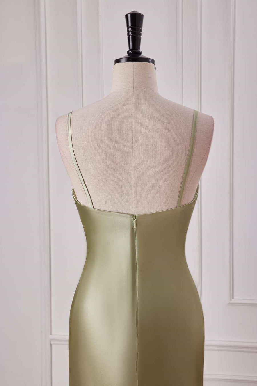 Straps Sage Empire Waist Pleated Satin Maxi Dress