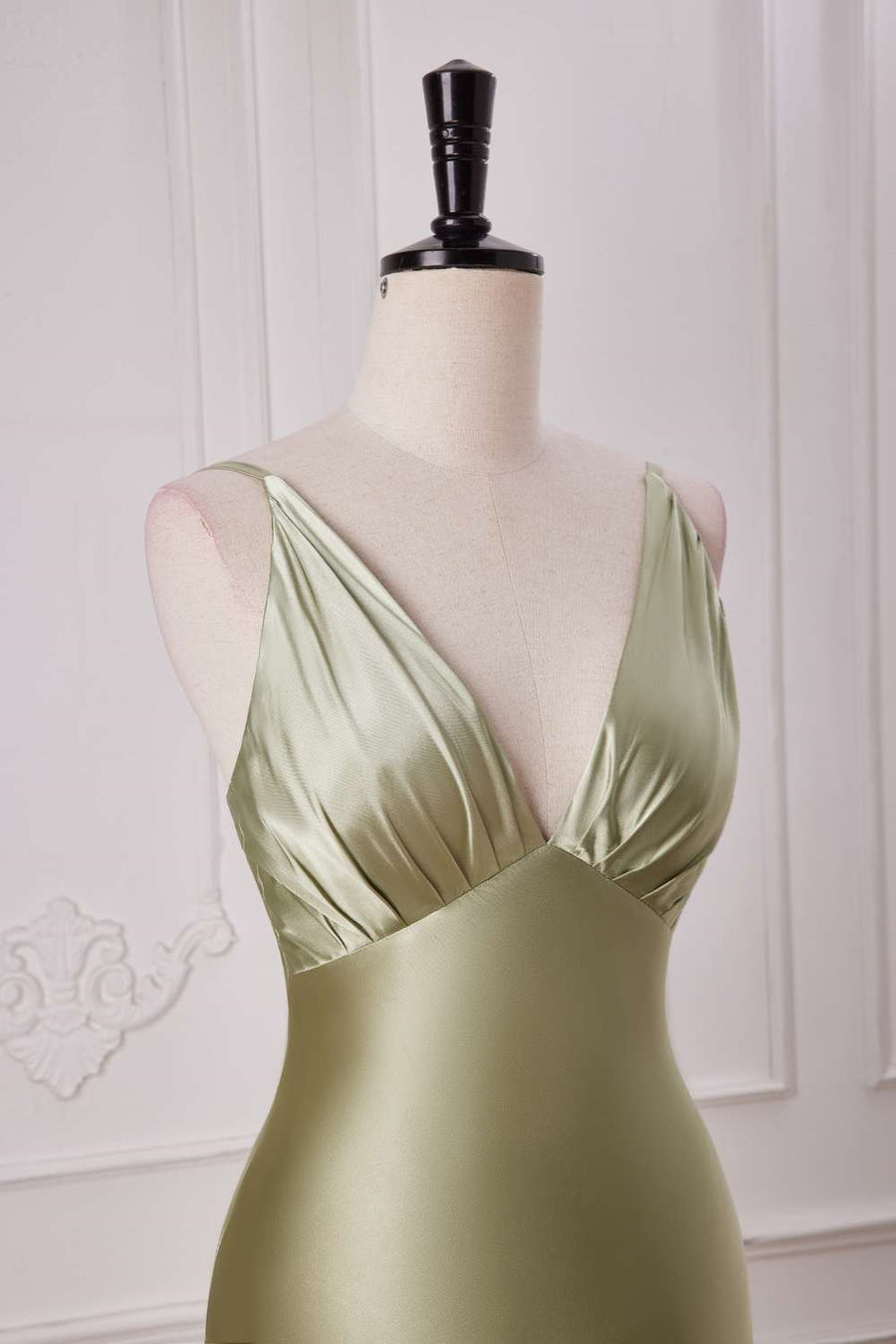 Straps Sage Empire Waist Pleated Satin Maxi Dress