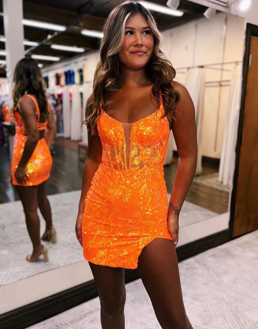 Gorgeous Hot Pink Lace Up Tight Glittler Homecoming Dress