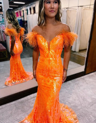 Gorgeous Mermaid Feather Off The Shoulder Prom Dress