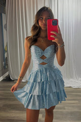 Gorgeous A-Line Sweetheart Lace Up Short Tiered Beaded Homecoming Dress