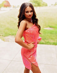 One Shoulder Long Sleeves Short Mini Homecoming Dress