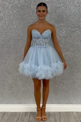 Pretty A-Line Sweetheart Lace Up Short Tulle Homecoming Dress