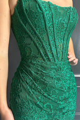 Pretty Green Bodycon Strapless Short Lace Homecoming Dress