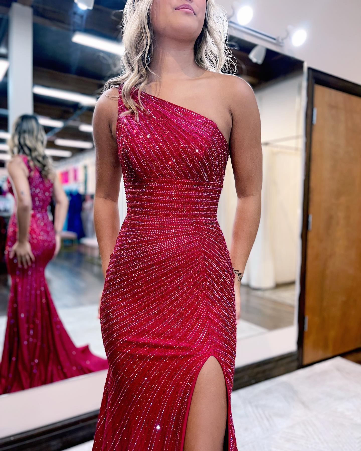 Red Mermaid One Shoulder Prom Dress With Split