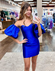 Royal Blue Bodycon Homecoming Dress with Puff Sleeves