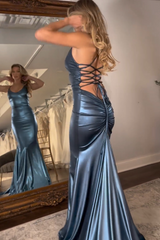 Sexy Steel Grey Mermaid Lace Up Back Long Prom Party Dress