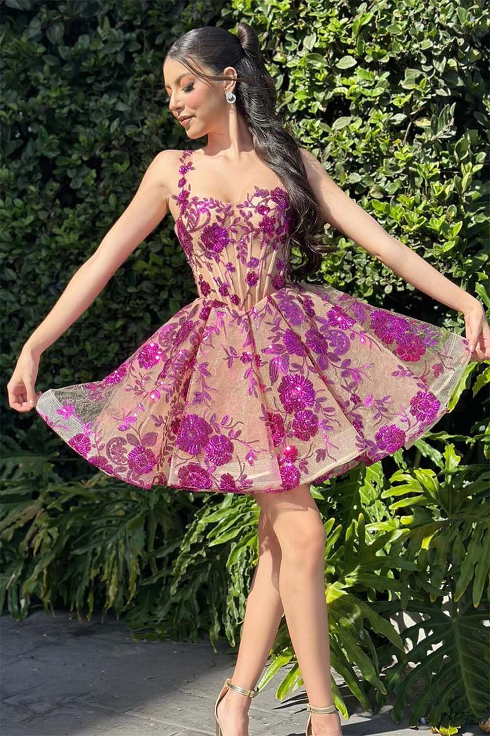 A-Line Sheer Corset Bodice Homecoming Dress