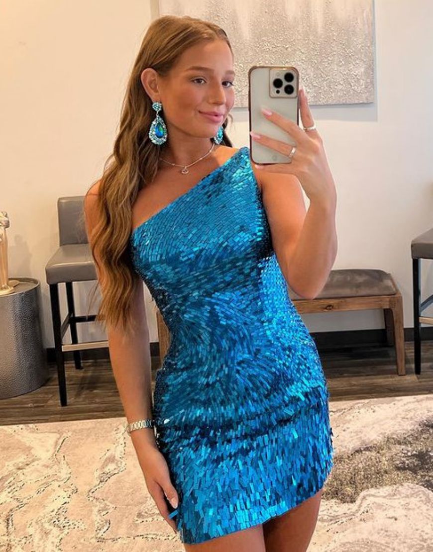 Sparkly One Shoulder Bodycon Sequin Homecoming Dress