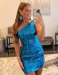 Sparkly One Shoulder Bodycon Sequin Homecoming Dress