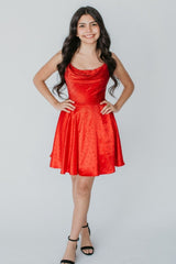 Sparkly Red A-Line Spaghetti Straps Short Beaded Homecoming Dress
