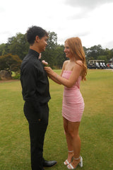 Pink Strapless Ruched Bodycon Short Homecoming Dress With Shawl