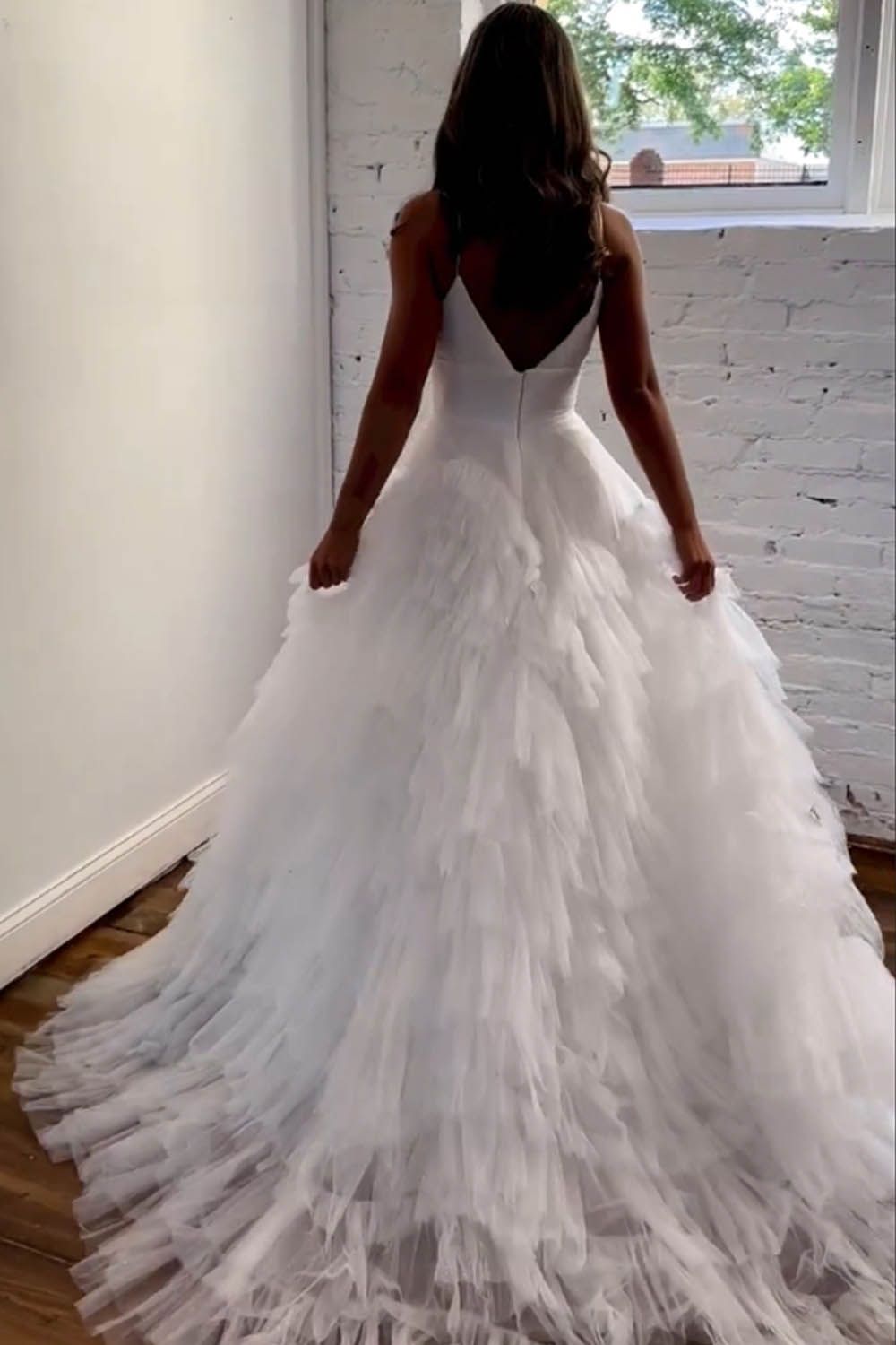 Princess A Line Spaghetti Straps Zipper Back Black Long Tulle Prom Dress