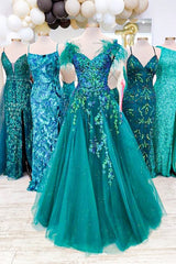 Princess A Line Off the Shoulder Green Long Prom Dress with Feather