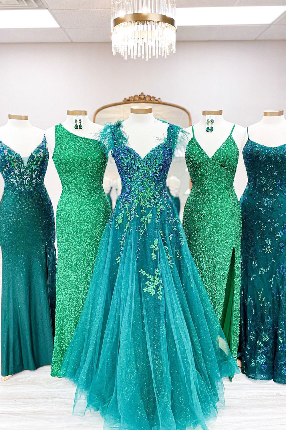 Princess A Line Off the Shoulder Green Long Prom Dress with Feather