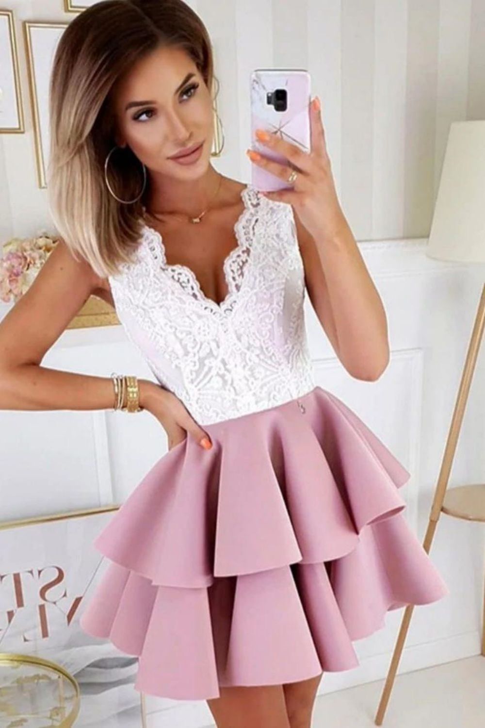 White And Purple Short Mini Homecoming Dress