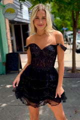 Tiered Ruffle Homecoming Dress with Sheer Corset Bodice