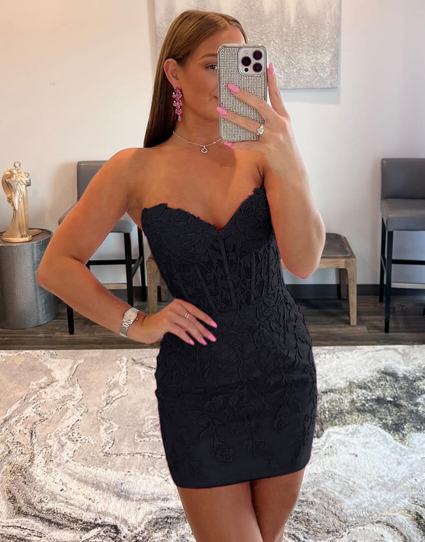 Pink Sweetheart Lace Short Homecoming Dress