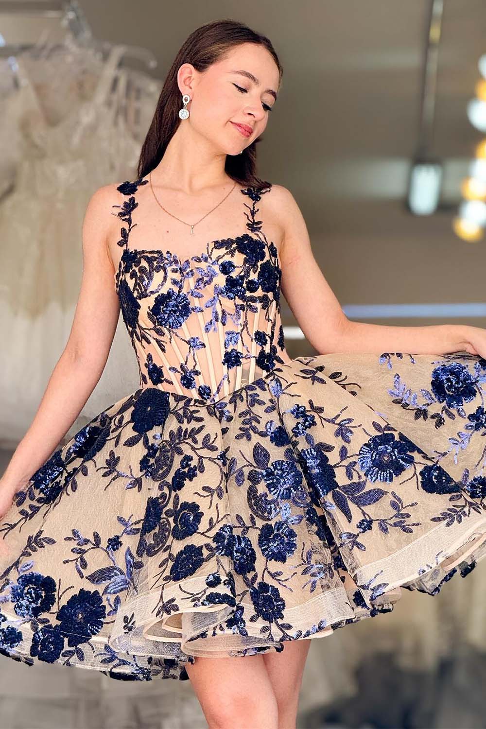 A-Line Sheer Corset Bodice Homecoming Dress