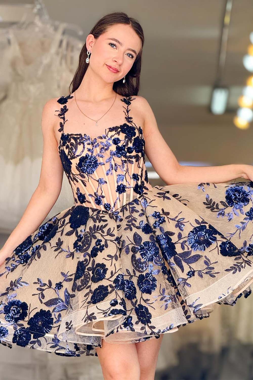 A-Line Sheer Corset Bodice Homecoming Dress