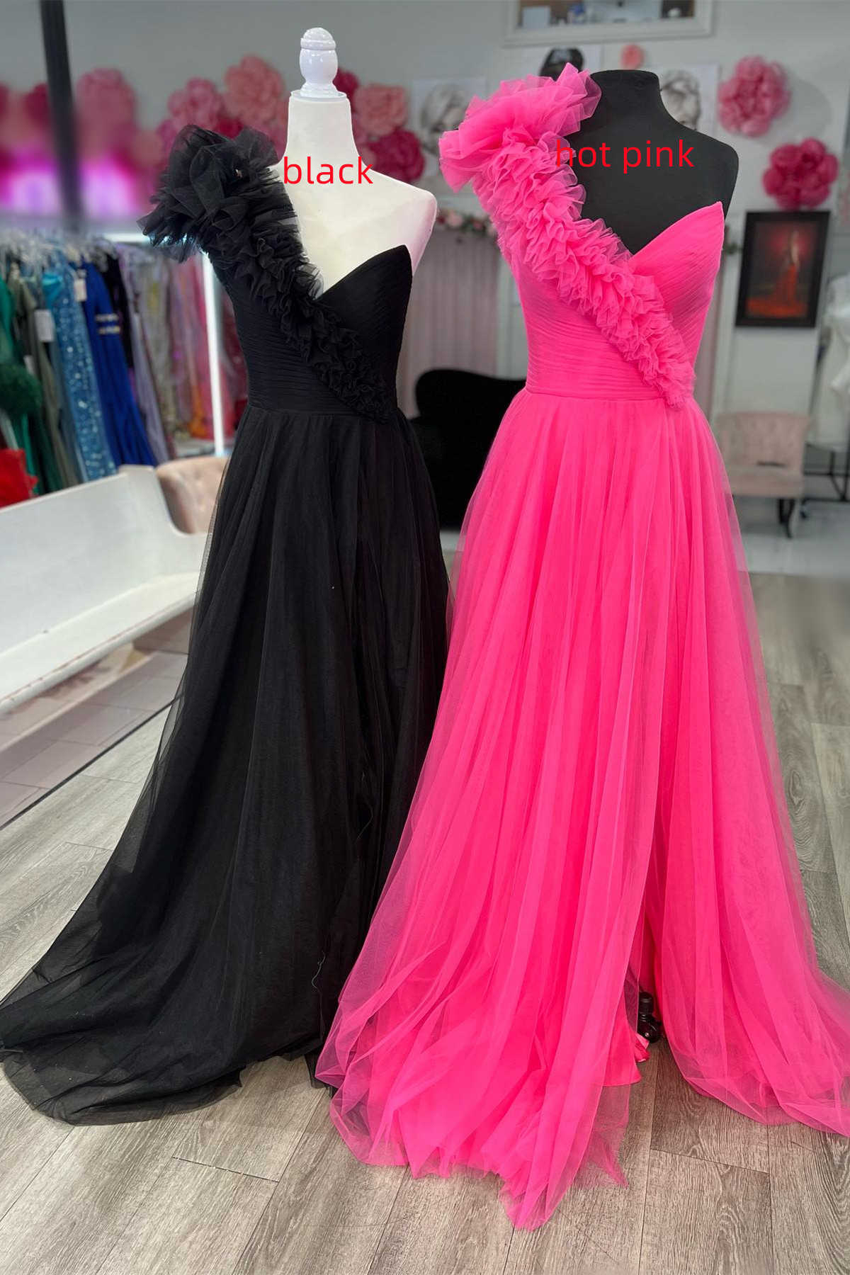 Princess Ruffled One Shoulder A-Line Tulle Prom Dress