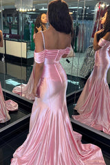 Silver Cold Sleeves Beaded Ruched Mermaid Prom Dress