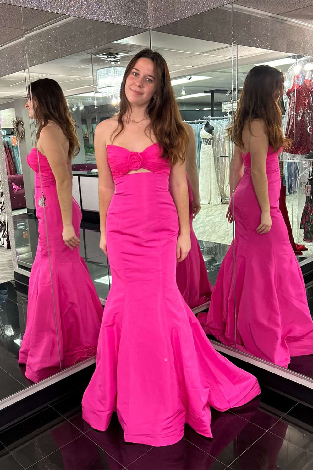 Strapless White and Black Ruched Mermaid Prom Dress