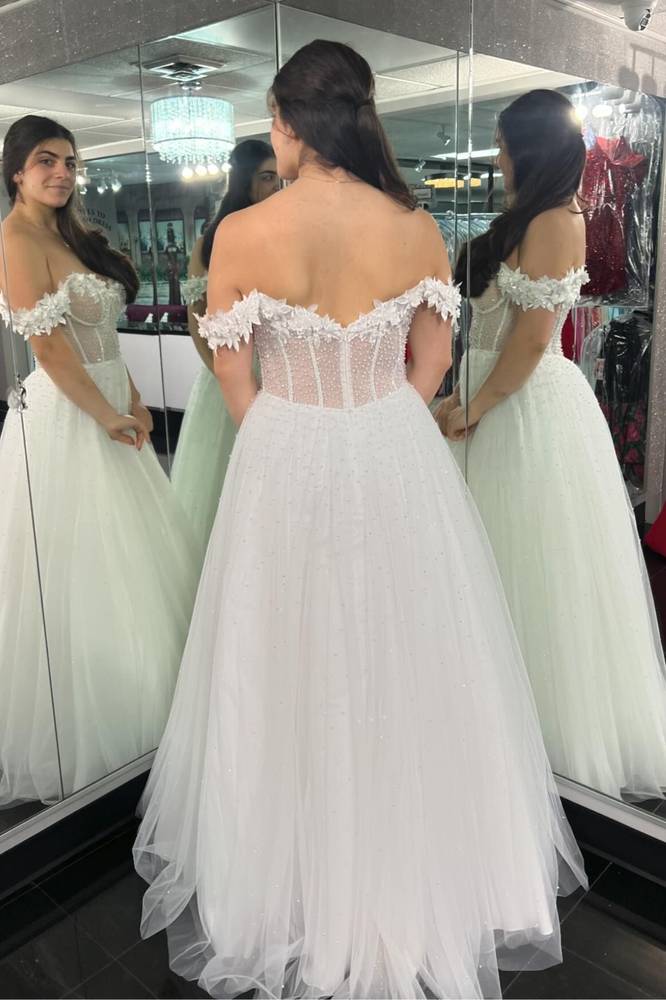 White Off-the-Shoulder Lace Dress with Spaghetti strap