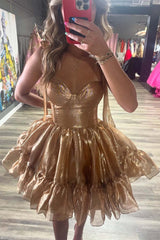 Cute Ruffle Hem Homecoming Dress with Straps