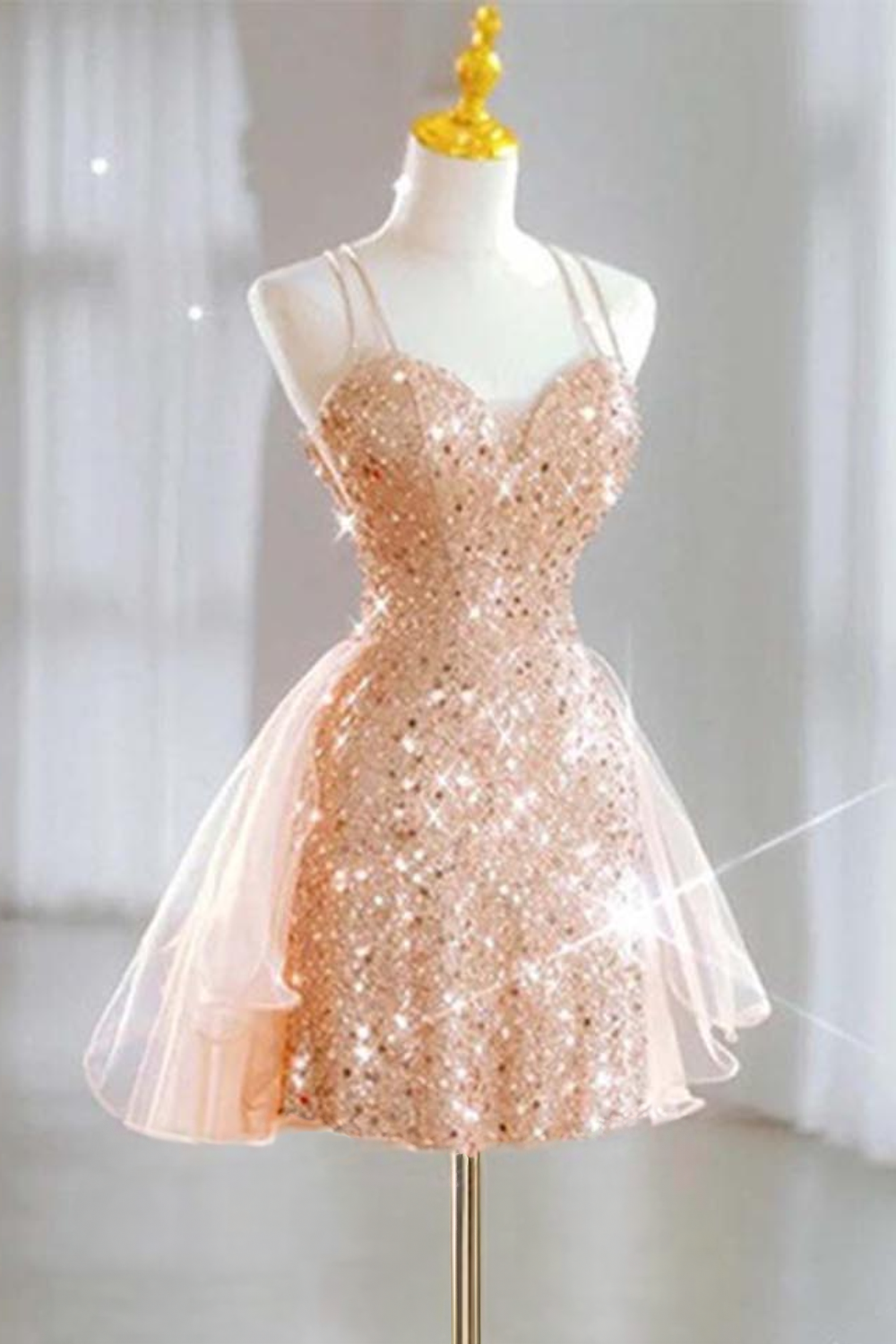 Sequin Tulle Glitter Lace Up Back Homecoming Dress