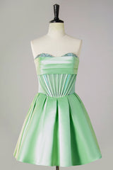 A-Line Strapless Sheer Corset Homecoming Dress with Beads