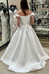 White Off-the-Shoulder Ruffled A-Line Long Wedding Dress