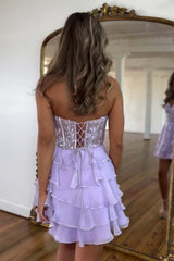 Sweetheart Ruffle Homecoming Dress with Corset Bodice