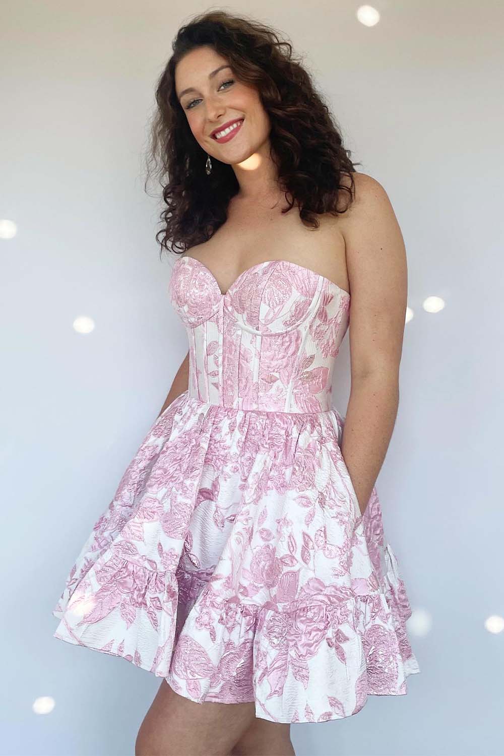 A-Line Floral Homecoming Dress with Ruffle Hem