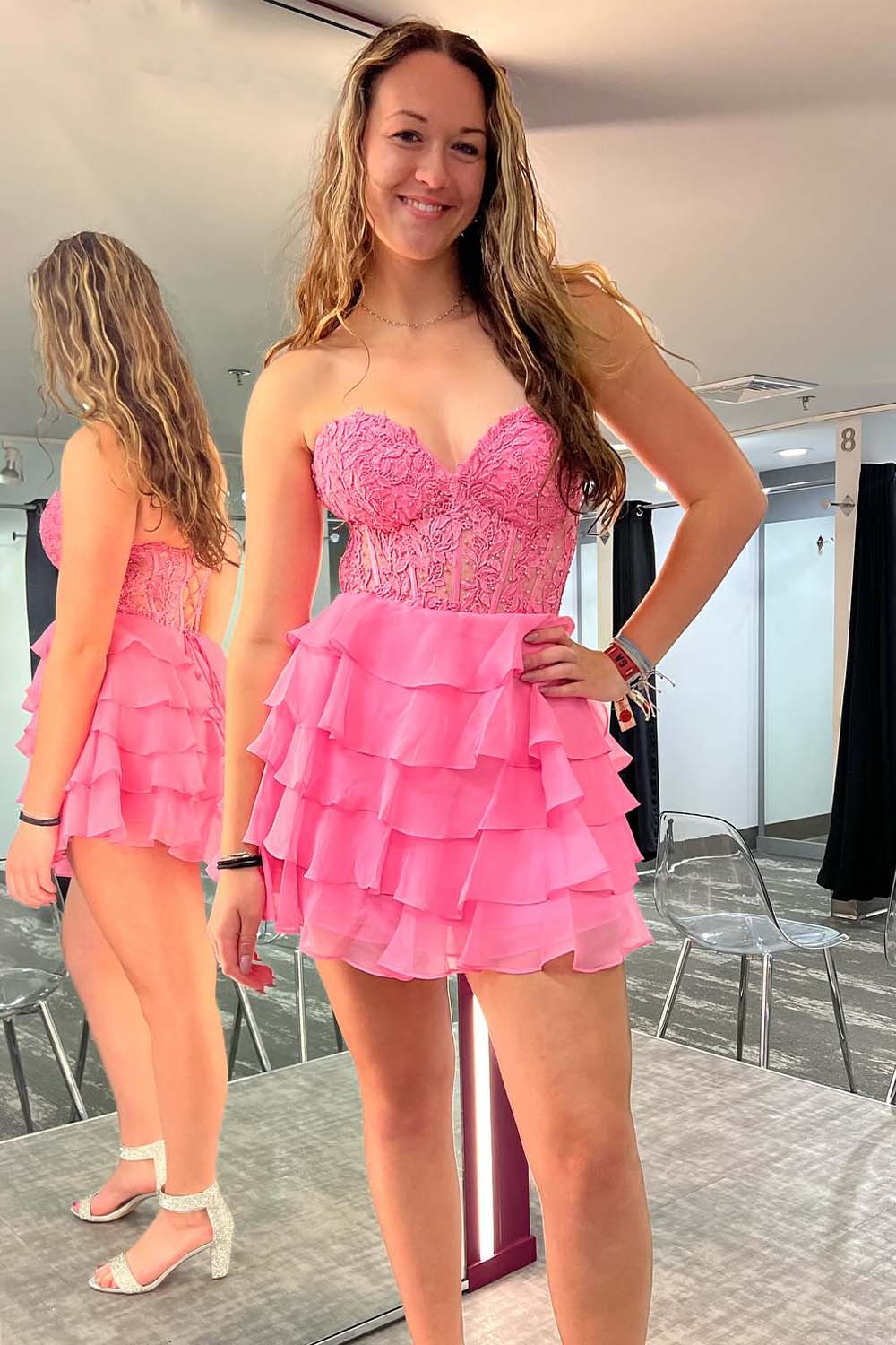 Sweetheart Ruffle Homecoming Dress with Corset Bodice