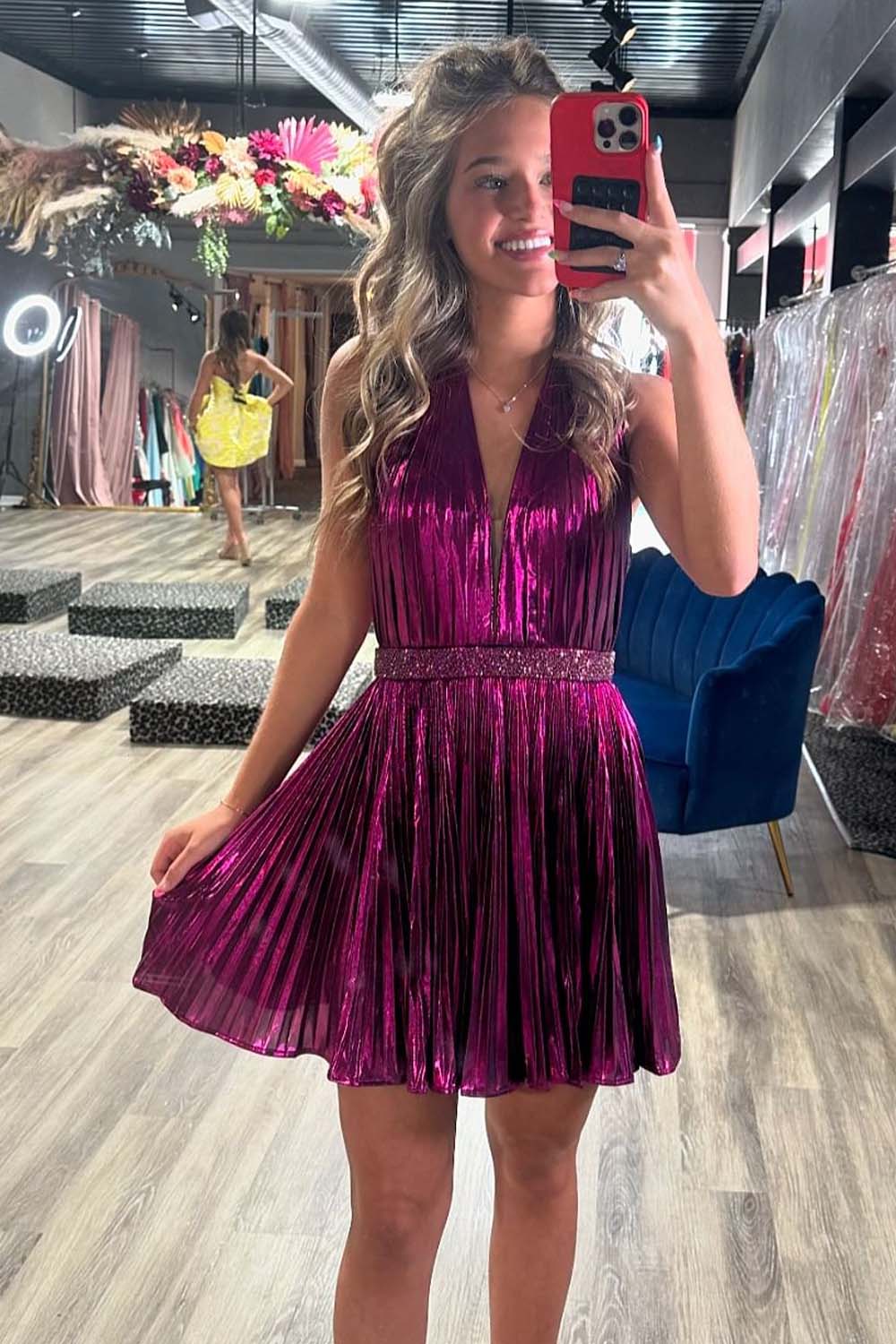 A-Line Pleated Backless Homecoming Dress