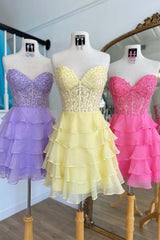 Sweetheart Ruffle Homecoming Dress with Corset Bodice